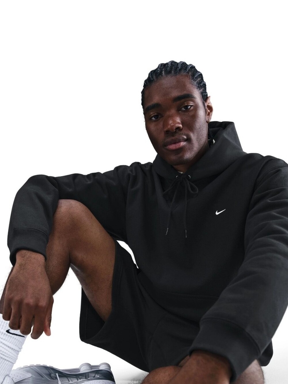 NEW Black NIKE White Solo Swoosh Hoodie With Front Pocket & Blank Back NWT